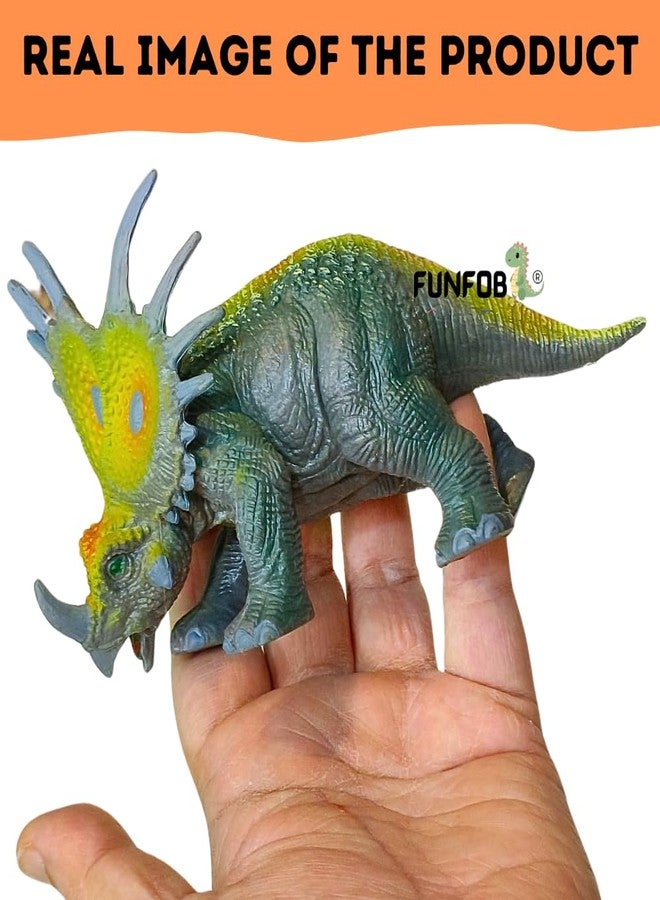 FUNFOB Dinosaur Toy Figure Widtht -17cm Triceratops Dinosaur Toy for Kids & Adults PVC Multicolour | Triceratops Orage Green SML - Image 2